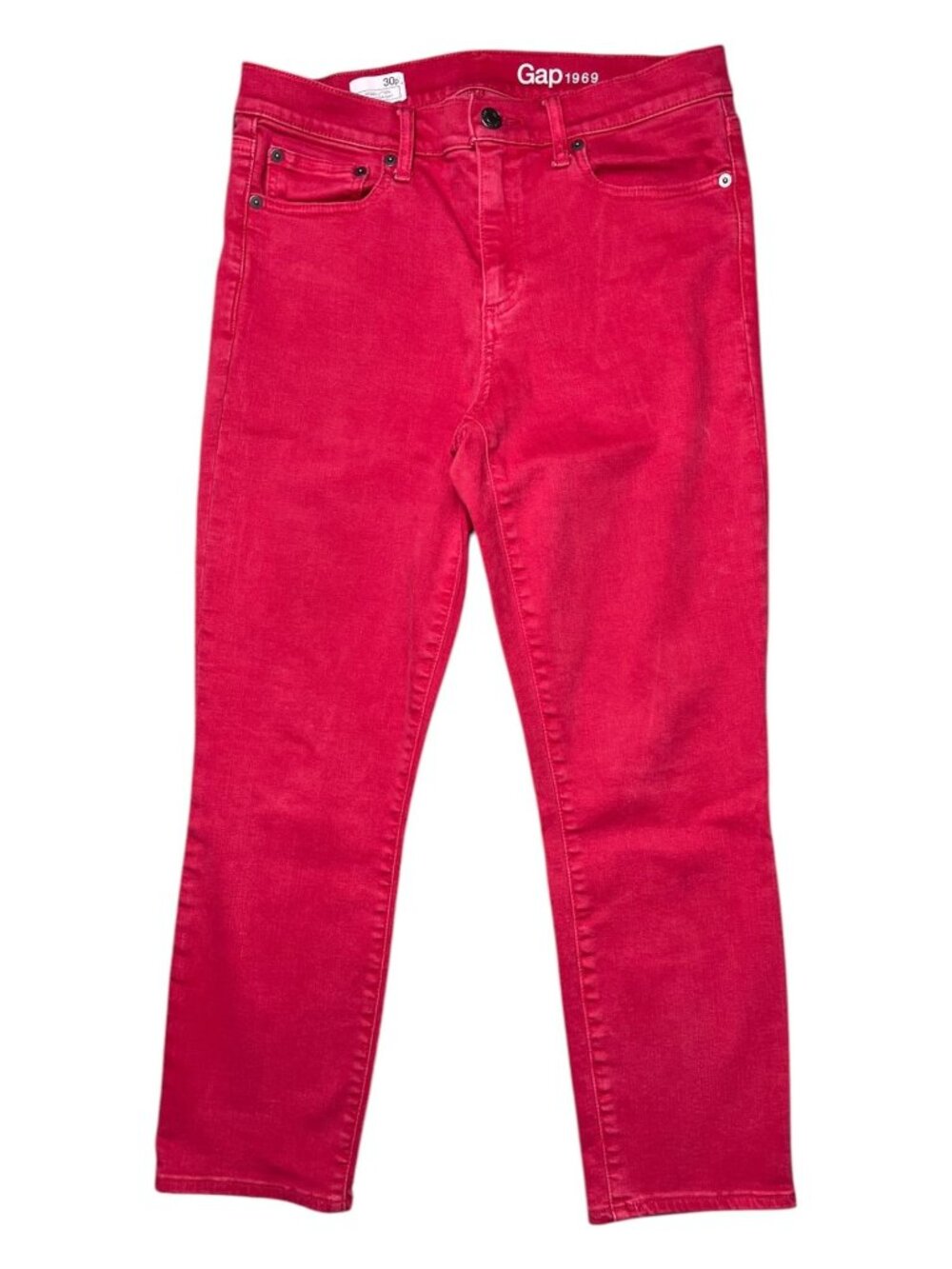 Gap 1969 Slim Straight Jeans Red Denim Mid Rise Petite Size 30